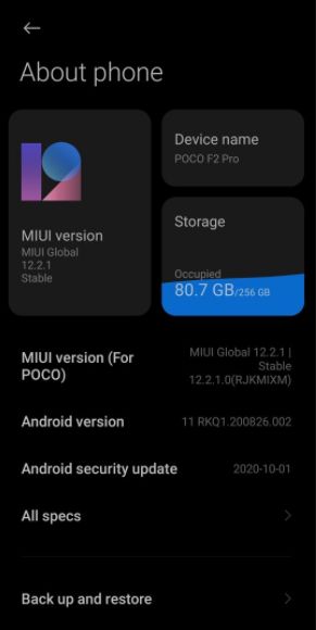 POCO F2 pro MIUI 12 and Android 11 update for Indian users